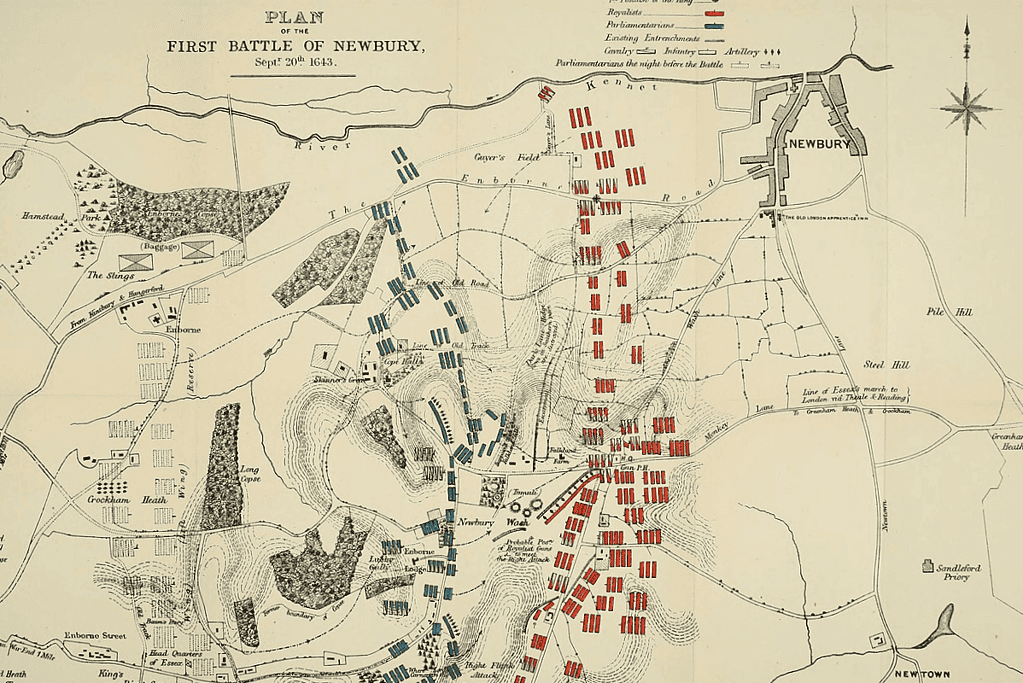 Image of a map showing forces arrayed at the First Battle of Newbury