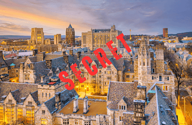 Image of the Yale campus with 'Secret' overlay - Exploring the World of College Secret Societies