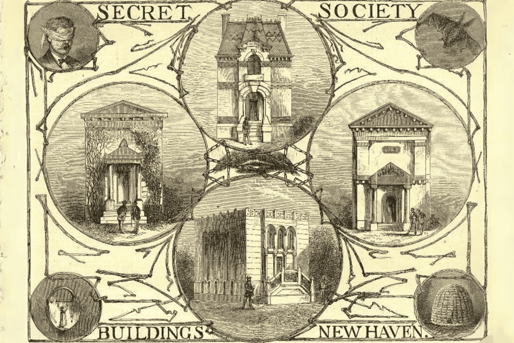 Image of several secret society meeting places in New Haven, Connecticut for an article about college secret societies.