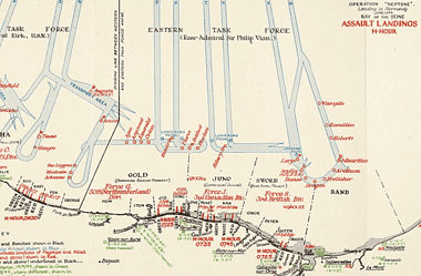 Image of the invasion map of the beaches at D-day for an article covering 10 interesting facts about D-day