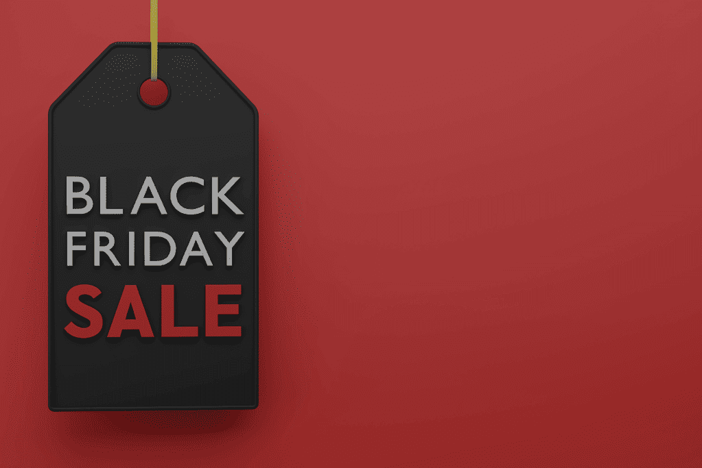 Image of a Black Friday sale tag, symbolizing the contemporary connection between Thanksgiving and shopping traditions.