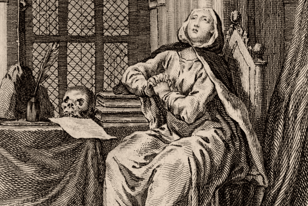 Image of an artist's rendition of Heloise as a nun, following her separation from Abelard.