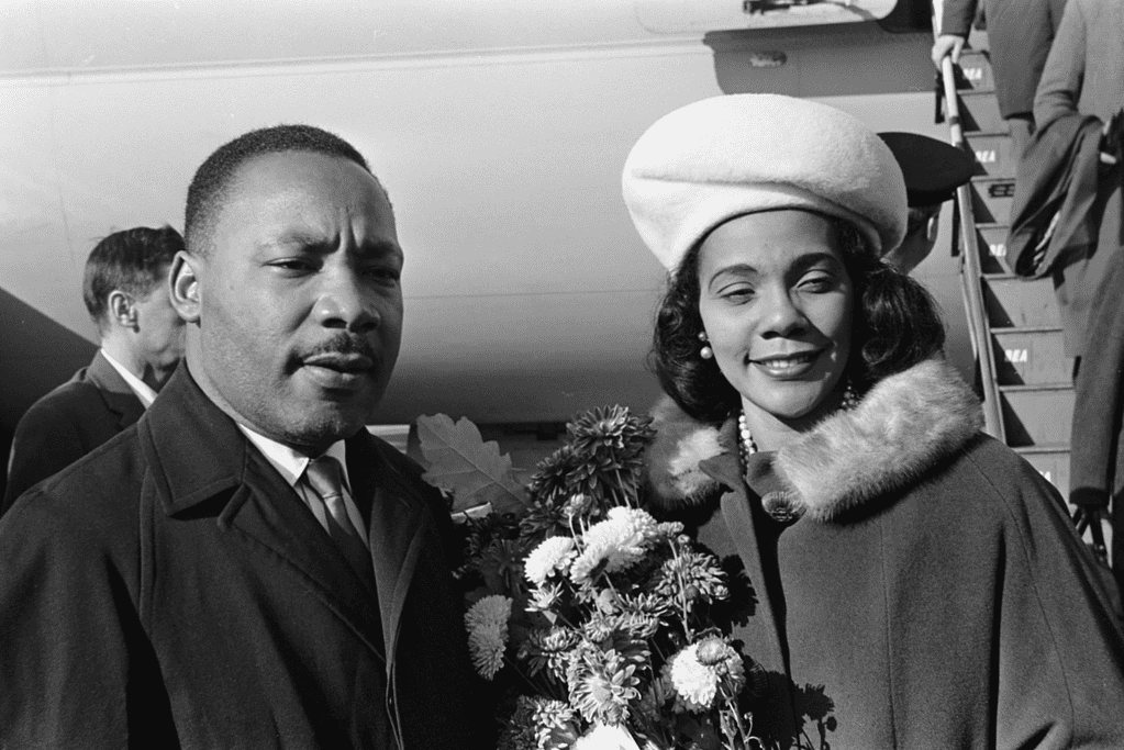 Image of Martin Luther King Jr. and his wife Coretta Scott King while traveling.