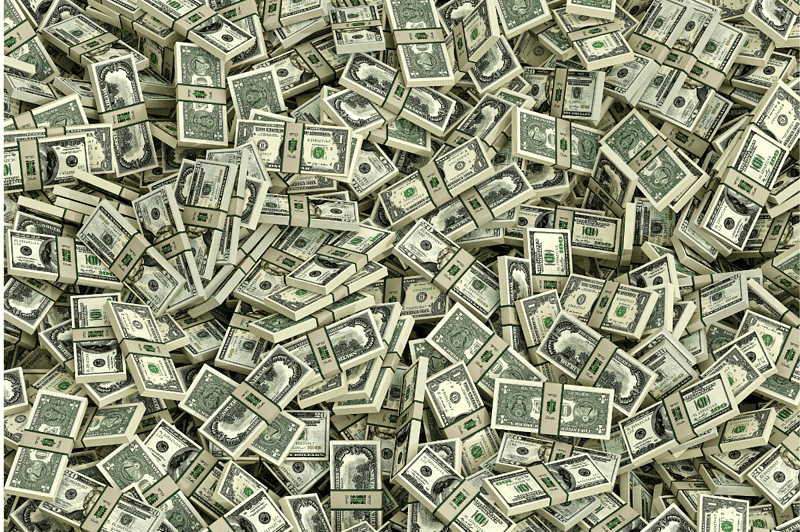 Image of stacks of cash for an article about the largest heists in history