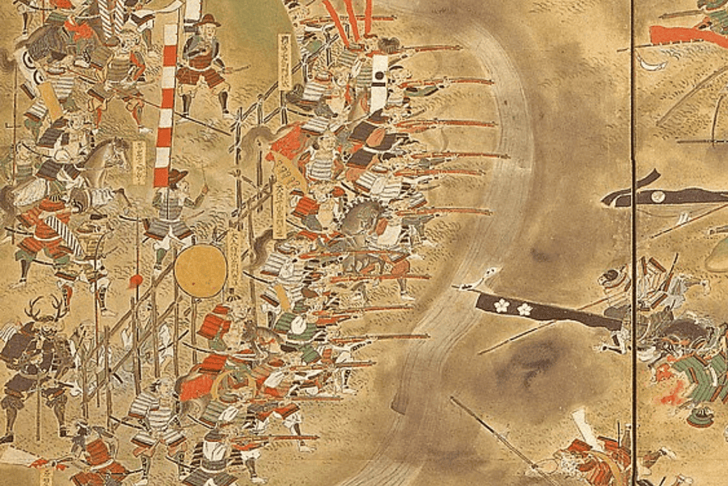 Image of samurai Honda Tadakatsu directing his forces in battle.