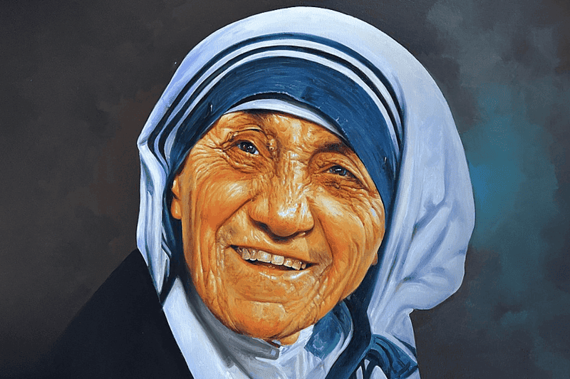 Image of an oil painting of Mother Teresa, painted by artist Rajasekharan Parameswaran (https://commons.wikimedia.org/wiki/User:Rajasekharan_Parameswaran); no changes made.