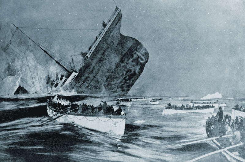 Image of an artist's depiction of the sinking of the Titanic for a blog post covering 25 interesting facts about the titanic sinking.