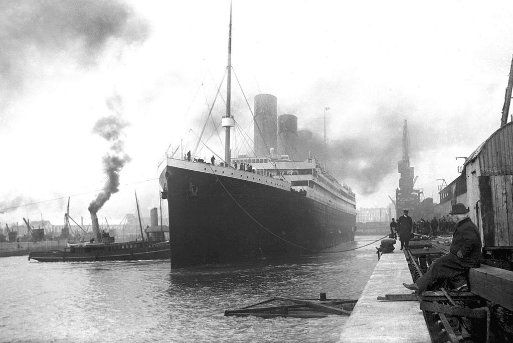 Image of the RMS Titanic leaving Southampton on April 10, 1912, en route to New York, a mere five days before its tragic sinking on April 15 for a blog post covering interesting facts about the Titanic sinking.
