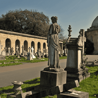 Image of the chapel at Brompton Cemetery in London for a blog post covering a brief history of the magnificent seven cemeteries in London.