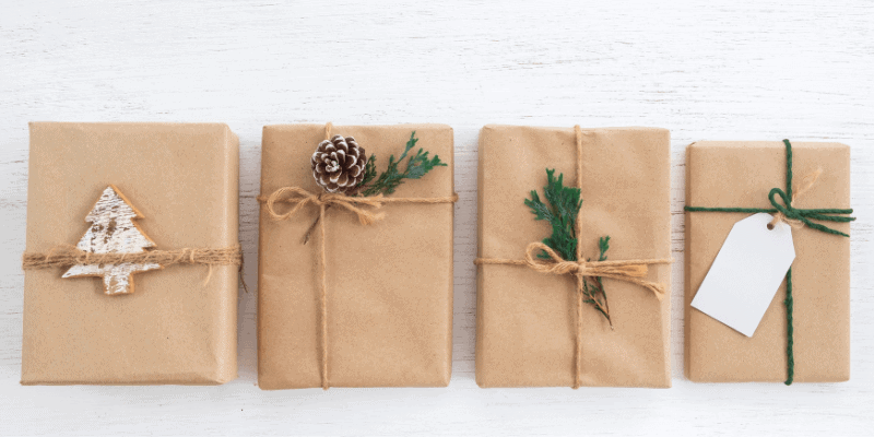 Image of wrapped holiday presents for a blog post covering recommended historical non-fiction books for Christmas gifting.