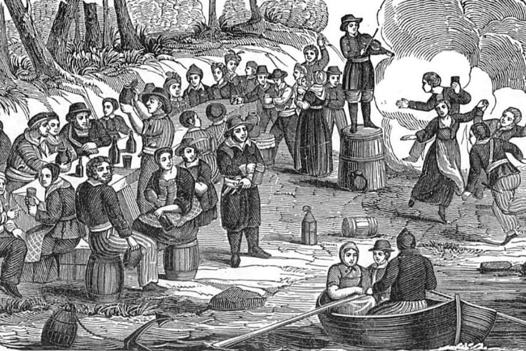 facts-about-charles-vane-early-years Image of an artist's depiction of the crews of Charles Vane and Calico Jack Rackham celebrating.