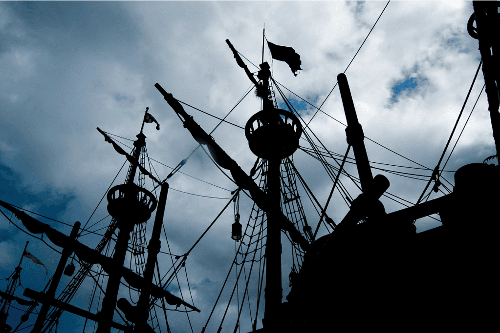 facts-about-charles-vane-escaped-execution Image of a tall ships's rigging on an overcast day.