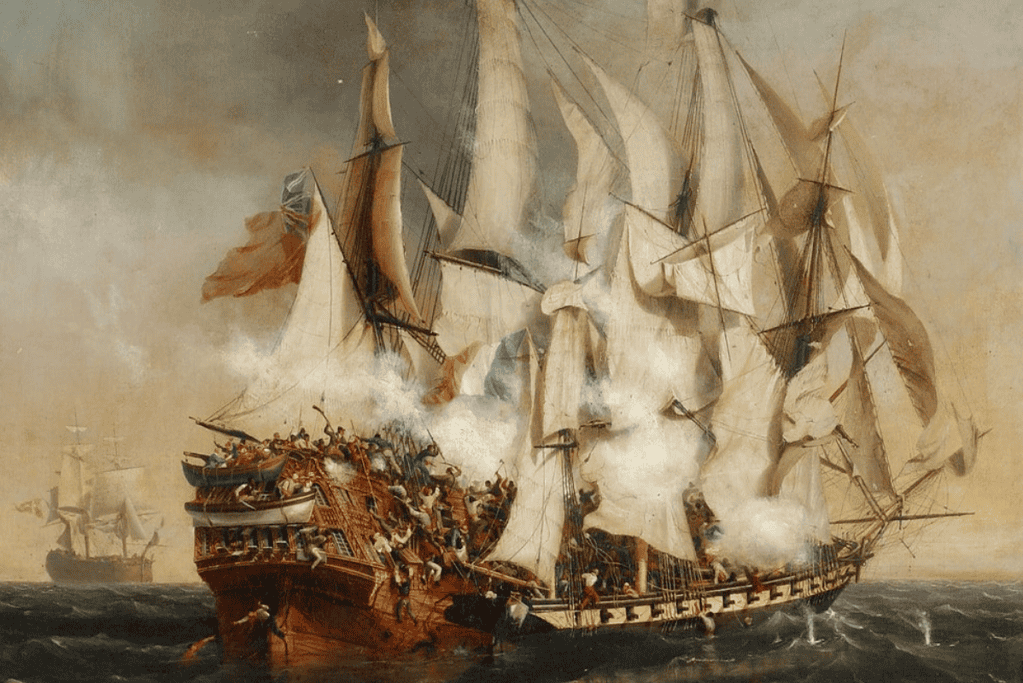 facts-about-charles-vane-faqs Image of the French privateer Confiance attacking the Kent for a blog post covering interesting facts about Charles Vane.