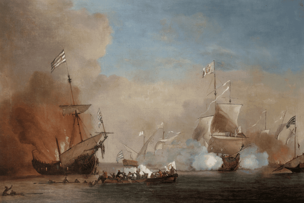 facts-about-charles-vane-ruthless-reputation Image of a Dutch flagged ship under attack by pirates.