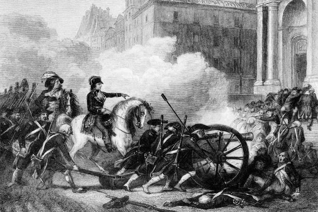 fall-of-the-bastille-communications Image of a young Napoleon Bonaparte orders a volley in support of counter-revolutionaries.