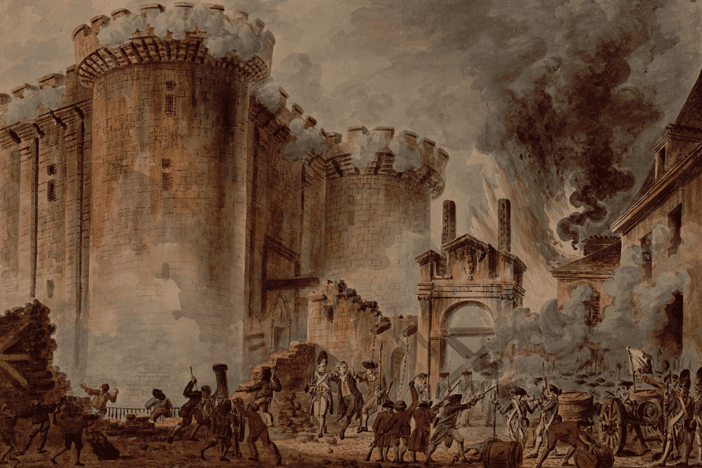 fall-of-the-bastille-national-celebration Image of the Bastille in Paris burning.