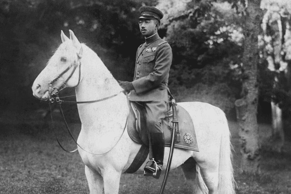 Image of Japan's Emperor Hirohito on horseback.