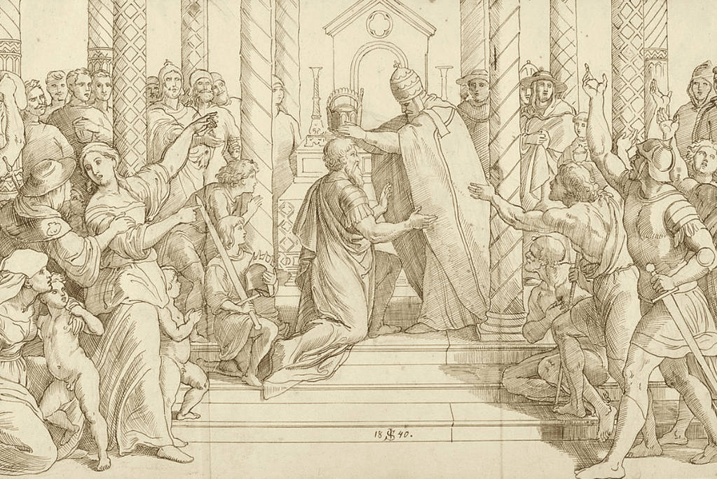 Image of the crowning of Charlemagne for a blog post covering significant historical events on Christmas.
