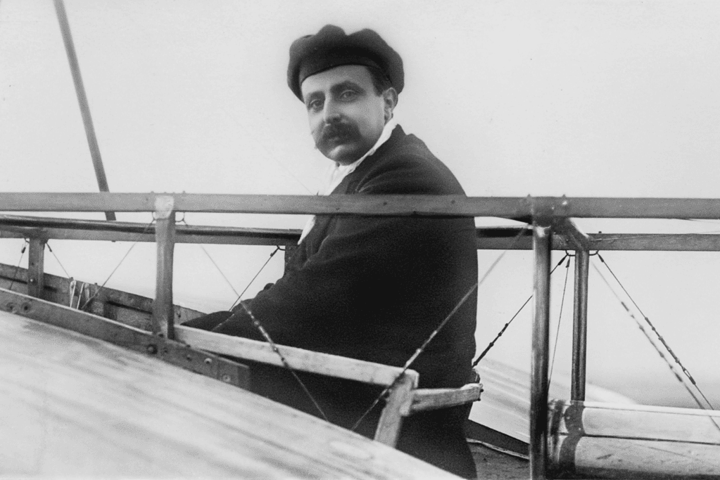 French aviation pioneer Louis Blériot at the controls of the Blériot XI monoplane that crossed the English Channel