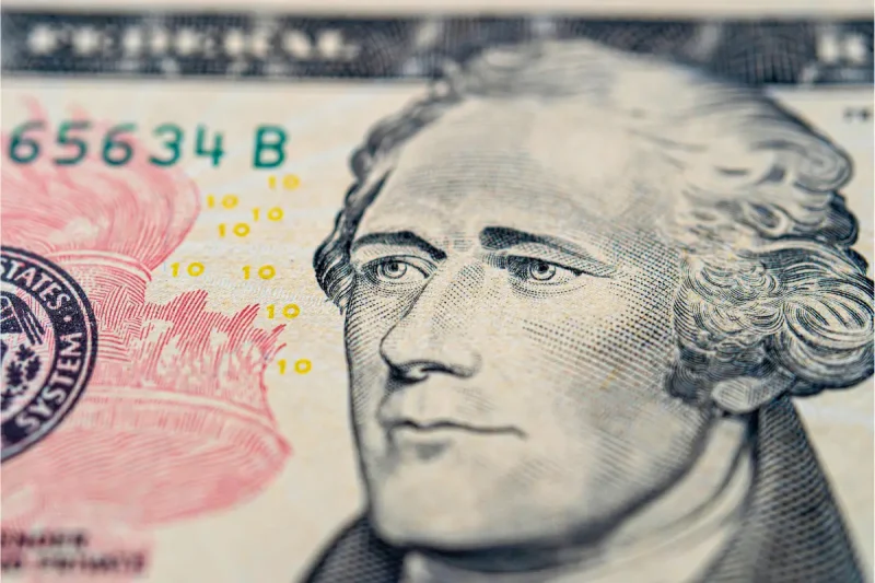 Image of Alexander Hamilton on the U.S. $10 bill for an article covering 10 interesting facts about Alexander Hamilton.