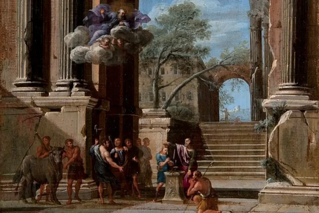 Image of St Cornelius the Centurion being baptized by St Peter in Rome.