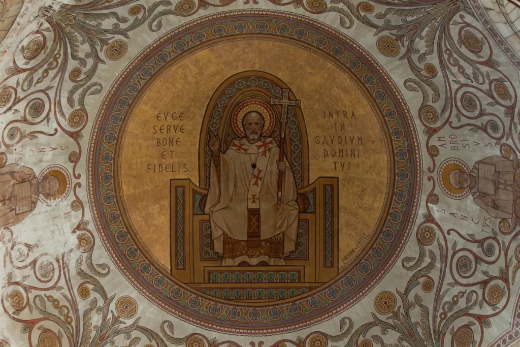 Image of a painting of St Martin of Tours on the dome of a basilica.