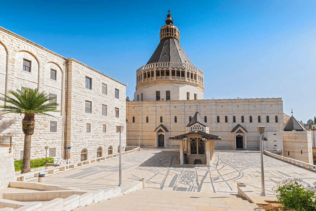 Image of the exterior of the Basilica of the Annunciation in Nazareth.
