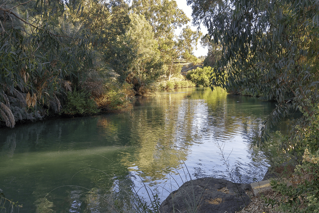 Image of the Jordan River baptism site, a sacred biblical location.