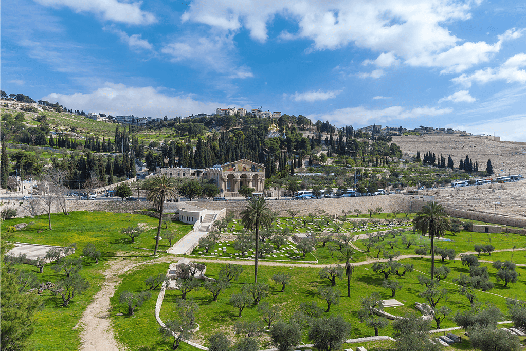 Image of the Mount of Olives in the bright sunlight for a post covering biblical sites in Israel.