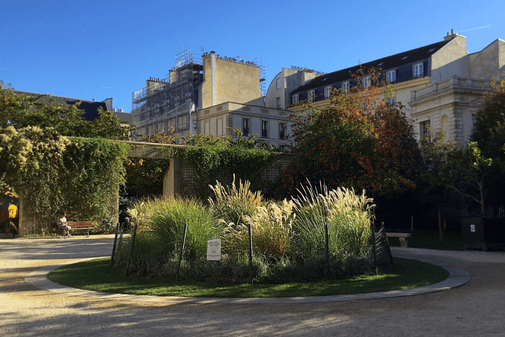 Image of the Anne Frank memorial garden in Paris, France.
