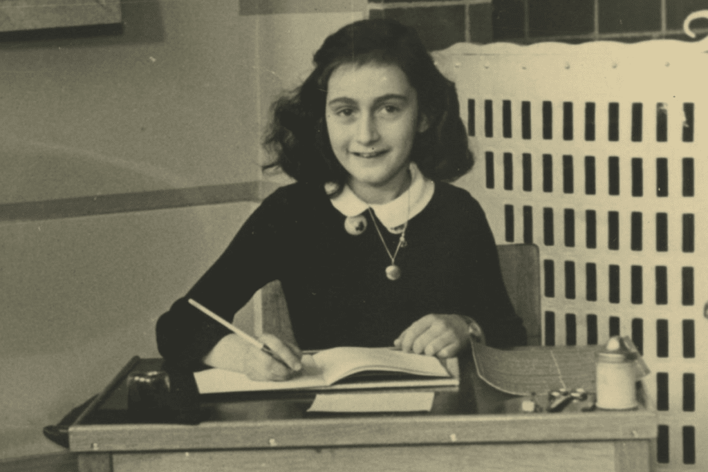 Image of Anne Frank at school for a blog post covering 10 intruiging facts about Anne Frank.
