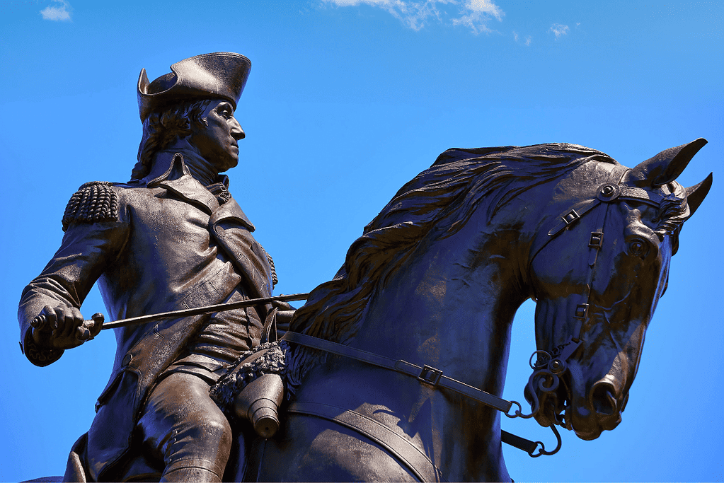 Image of of a statue of General Geroge Washington on horseback.