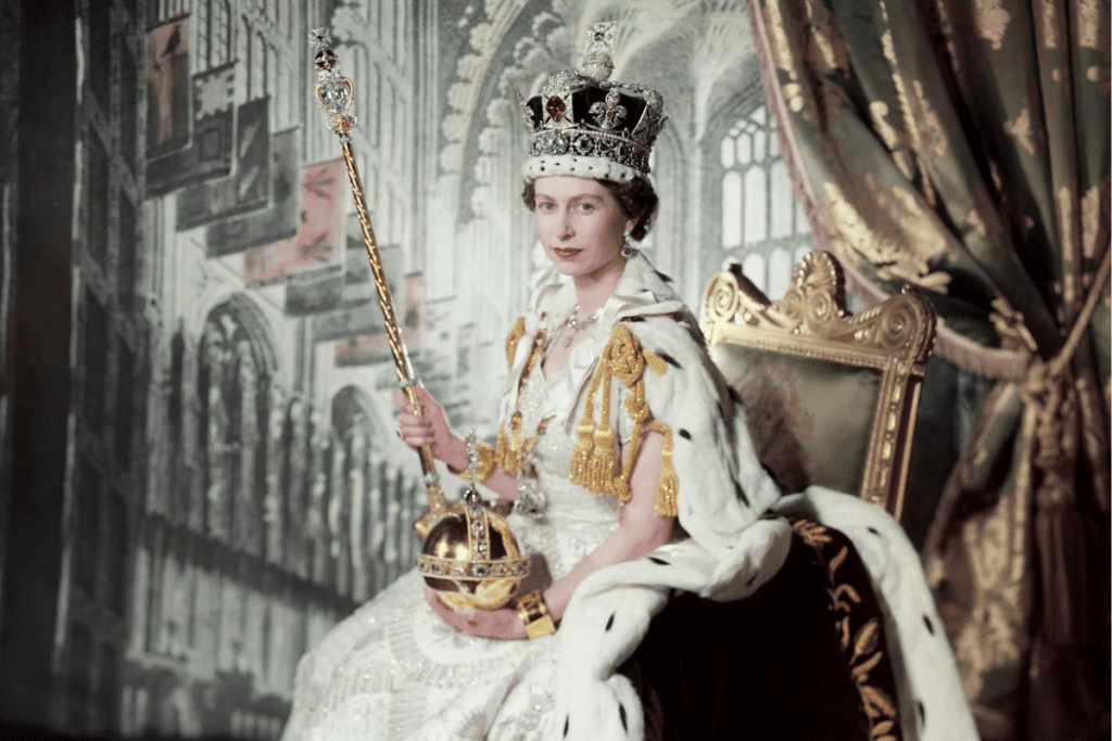 Image of Queen Elizabeth II on her coronation day in 1953.