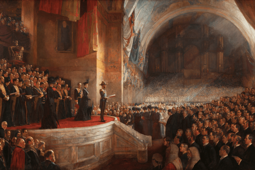 Image of King George V opening the Parliament of Australia