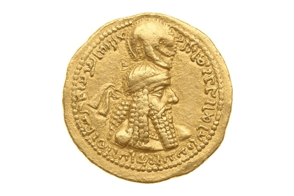 Image of Ardashir I the founder of the Sasanian Empire on a gold Sasanian dinar, for a post listing the 25 largest empires in history.