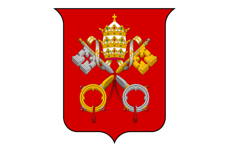 Image of the Holy See coat of arms for a blog post providing the list of popes throughout history.