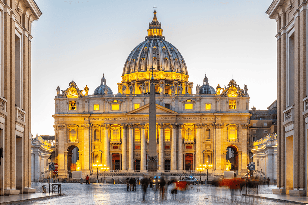 Image of St. Peter's Basilica at the Vatican in Rome for a blog post providing a list of popes.