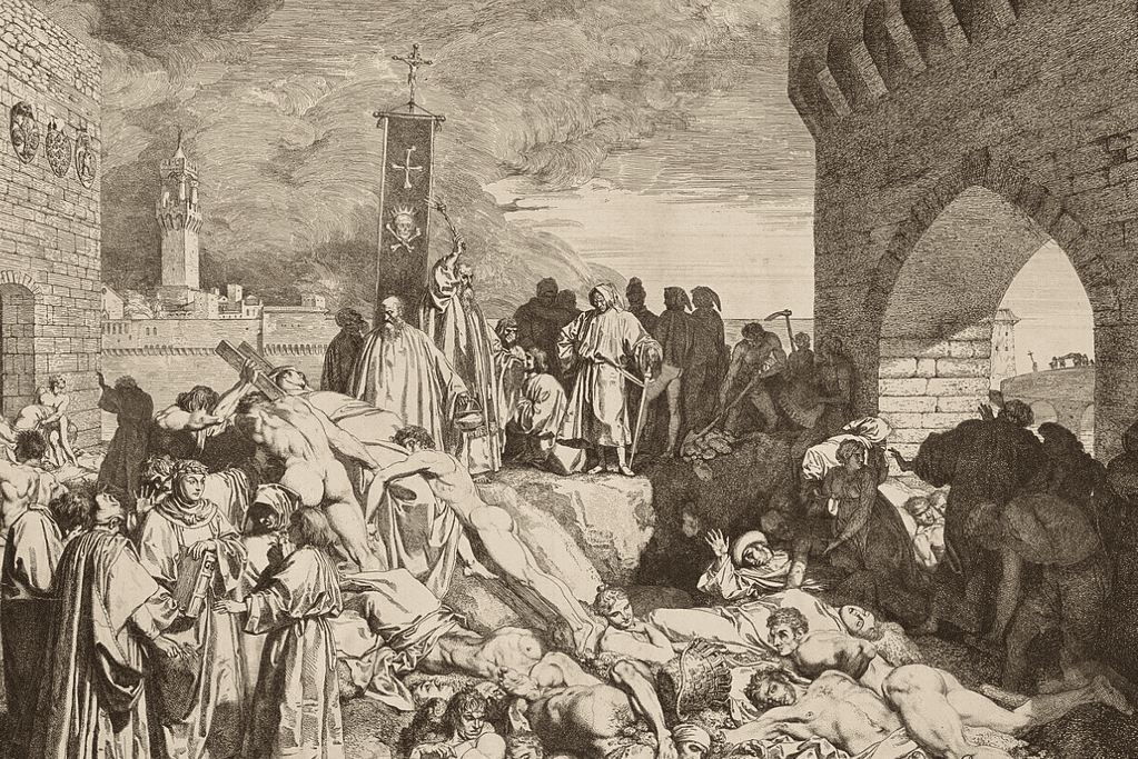 Image of Bocaccio's 'The Plague in Florence' for a blog post covering pandemics throughout history.