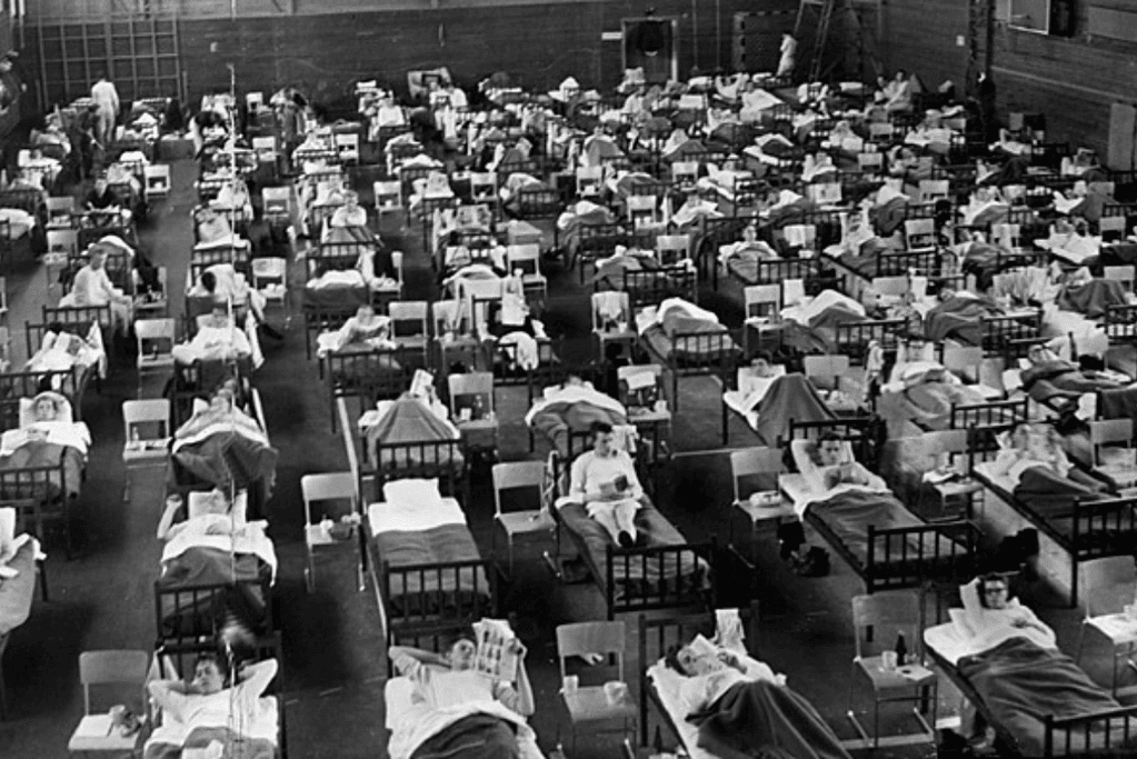 Image of bedridden Swedish patients recovering from the Asian Flu.