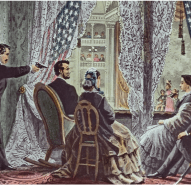 Image of an artist's rendition of the assassination of Abraham Lincoln for a blog post covering a list of US Presidents who died in office.