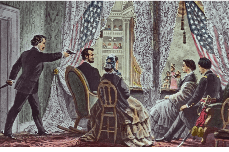 Image of an artist's rendition of the assassination of Abraham Lincoln for a blog post covering a list of US Presidents who died in office.