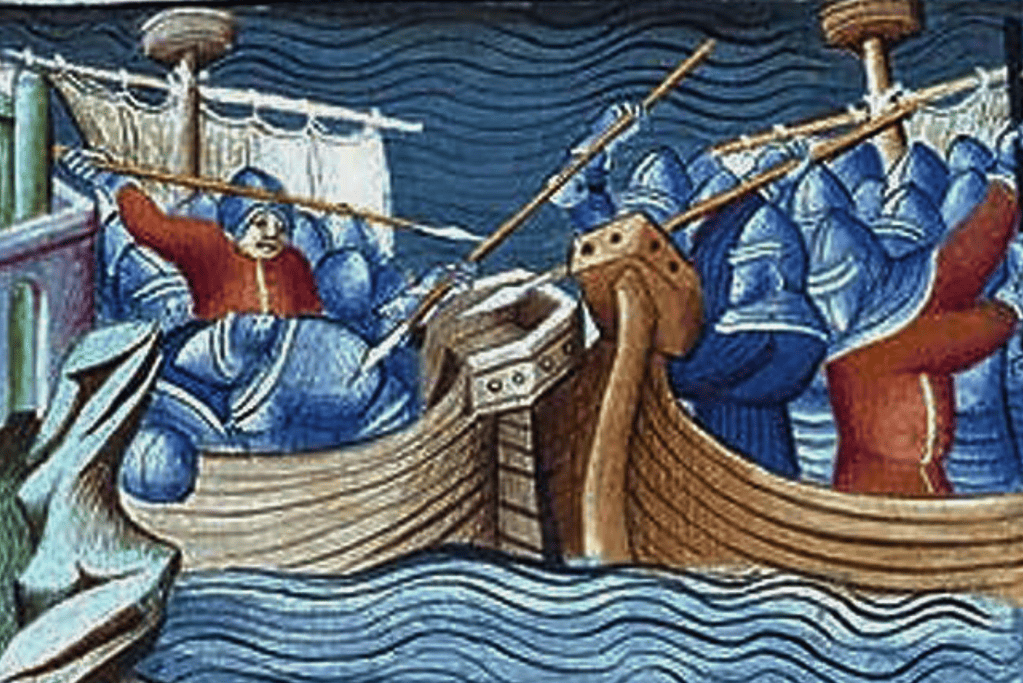 Image of battle during the 100 Years War Battle of La Rochelle.