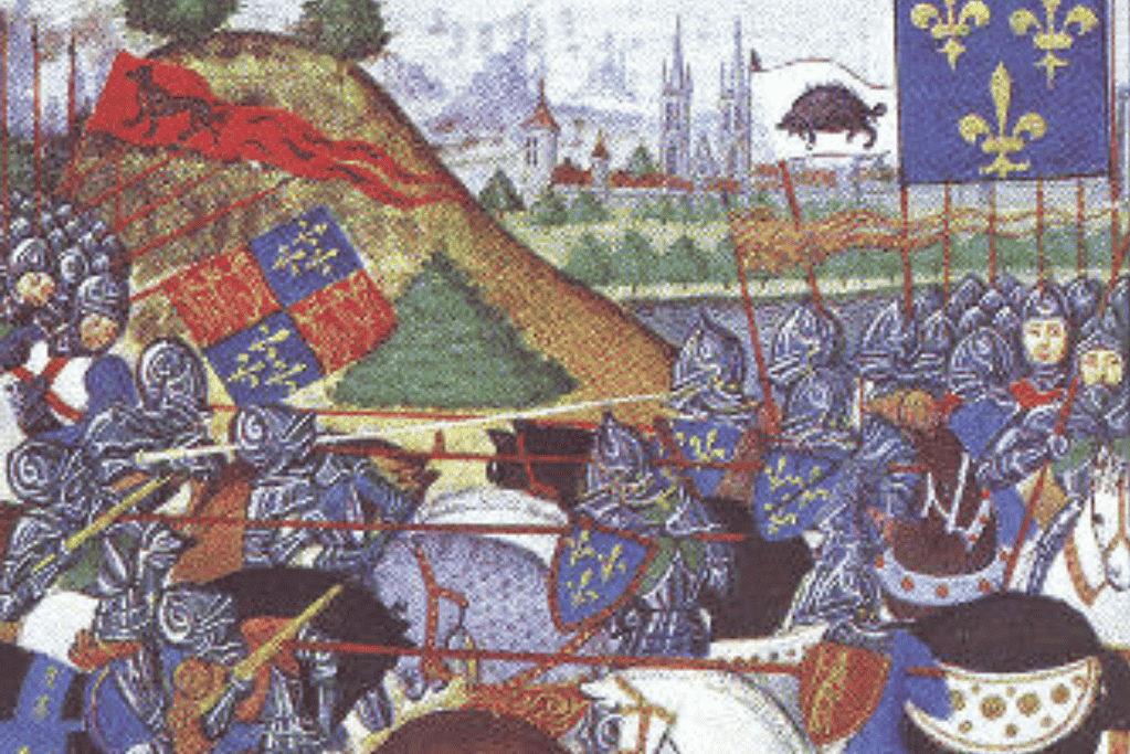 Image of a medieval era painting of combat at the Battle of Patay.