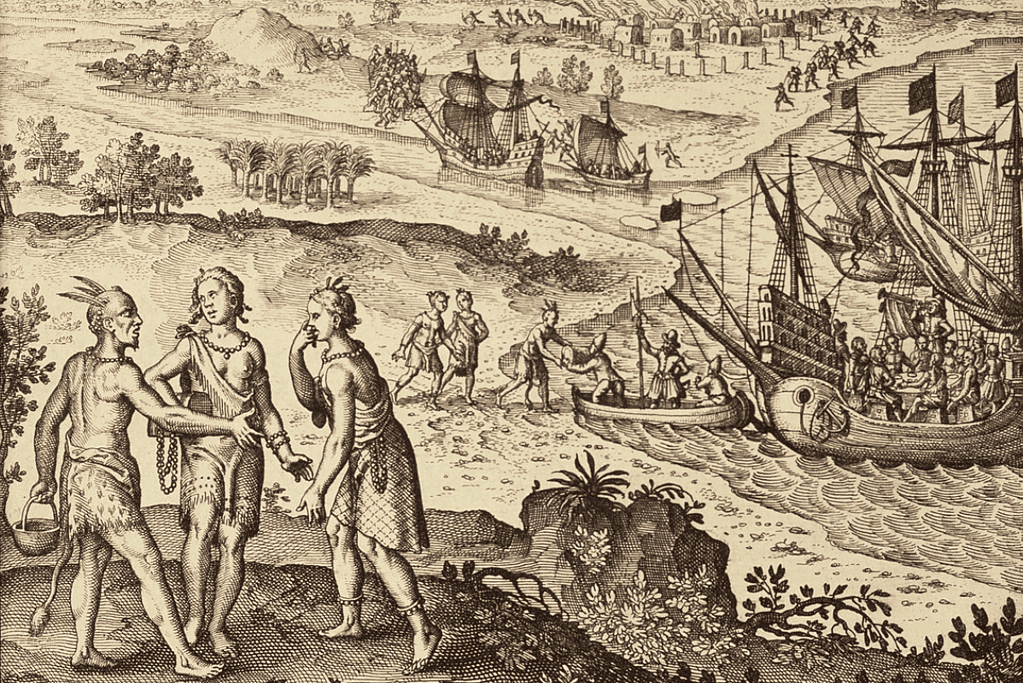 Image of an artist's rendition of the capture of Pocahontas.