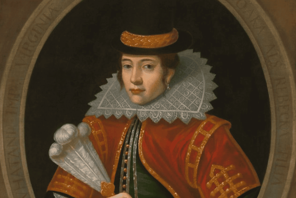 Image of a painting of Pocahontas in English style clothing in 1616.