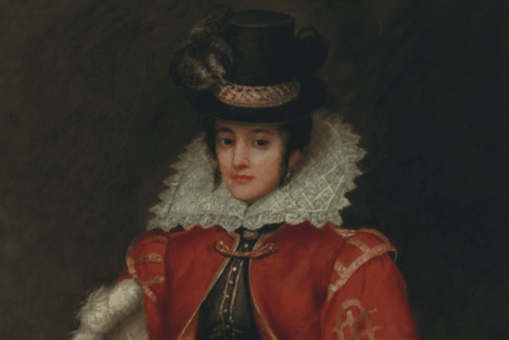 Image of a portrait of Pocahontas in 17th century English clothing