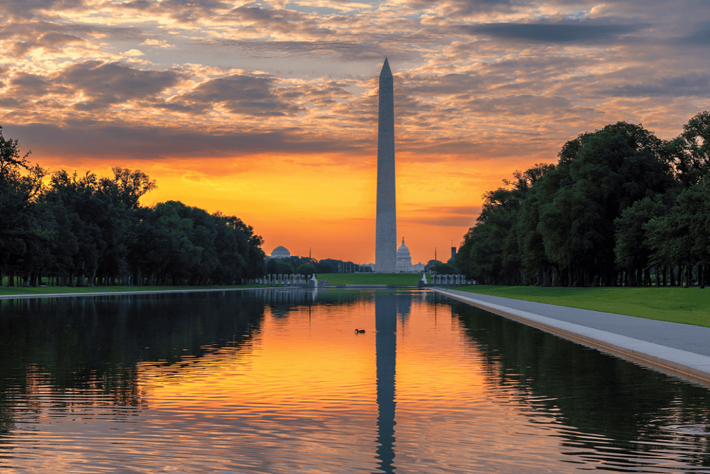 Image of the Washington Monument at dusk.