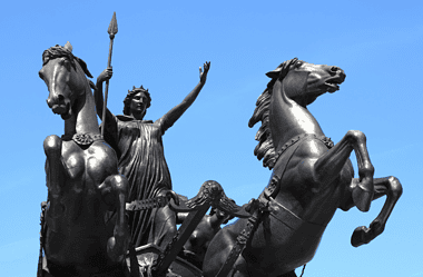 Image of a statue pf Boudica in London, England for a blog post covering intriguing facts about Boudica.