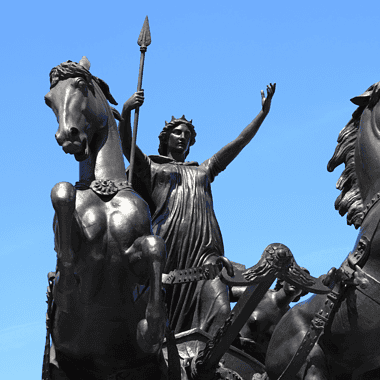Image of a statue pf Boudica in London, England for a blog post covering intriguing facts about Boudica.