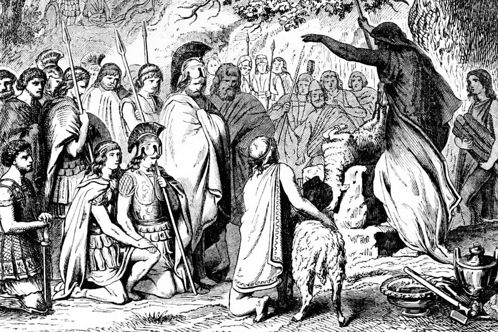 Image of an artist's rendition of Spartan King Leonidas and his troops before the Battle of Thermopylae.